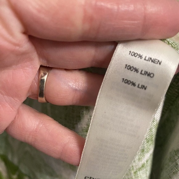 CHICO'S Women's Short Jacket Size 1 US Medium 100% Linen Lime Green Ikat Pattern - Picture 5 of 5